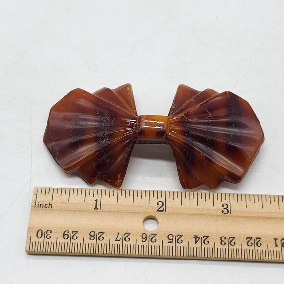 Vintage Mauritius Brown Faux Tortoise Shell Style Bow Hair Clip With Metal Clasp - Picture 6 of 6
